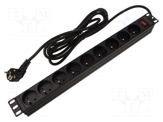 Plug socket strip: protective; Sockets: 9; 230VAC; 16A; black; 2m