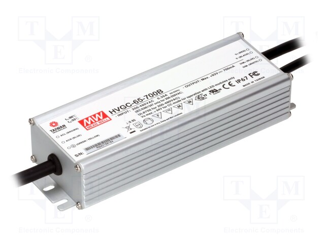 Power supply: switched-mode; LED; 65.1W; 9÷93VDC; 700mA; IP67