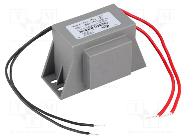 Transformer: mains; 20VA; 230VAC; 12V; 1.66A; Leads: 200mm leads