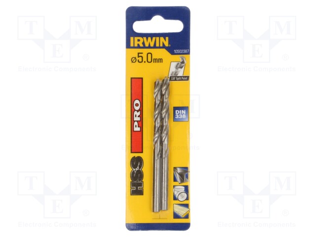 Drill bit; for metal; Ø: 5mm; L: 86mm; Working part len: 52mm; 2pcs.