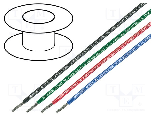 Wire; UL1007,CSA TR 64; stranded; Cu; 22AWG; green; PVC; 300V