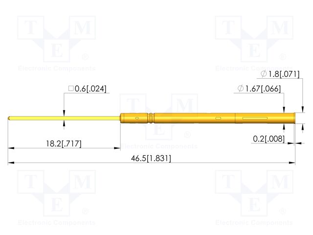 Test probe socket; gold-plated; KS-100; 46.5mm; test needles