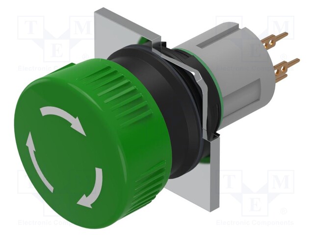 Switch: push-button; 16mm; Stabl.pos: 2; NC; green; none; IP65; Pos: 2