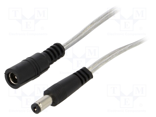 Cable; DC 5,5/2,1 plug,DC 5,5/2,1 socket; straight; 0.5mm2; 2m