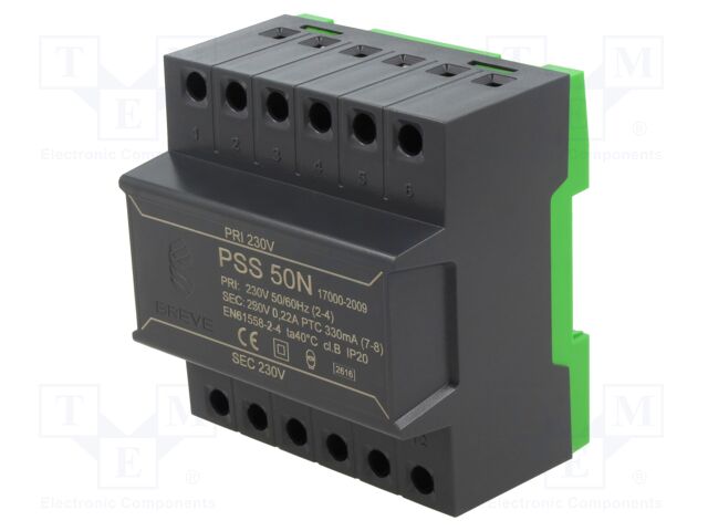 Transformer: mains; 50VA; 230VAC; 230V; Leads: terminal block; IP30