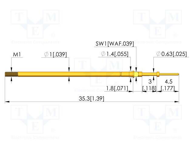 Test needle; Spring compression: 2.4mm; 3mm; 3A; CuBe; gold-plated
