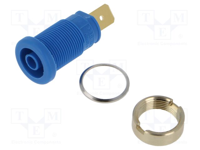Connector: 4mm banana; socket; 32A; 1kV; blue; gold-plated; 33mm