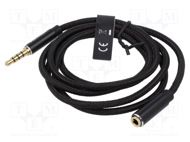 Cable; Jack 3.5mm 4pin socket,Jack 3,5mm 4pin plug; 1m; black