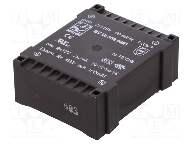 Transformer: encapsulated; 4VA; 115/115VAC; 12V; 12V; 166mA; 166mA