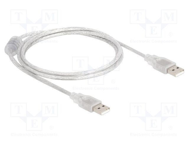 Cable; USB 2.0; USB A plug,both sides; 1m; transparent; 480Mbps