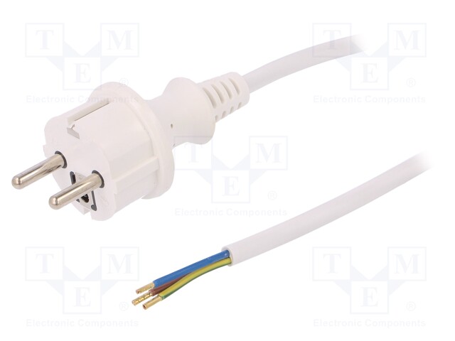 Cable; SCHUKO plug,CEE 7/7 (E/F) plug,wires; 5m; white; PVC; 16A