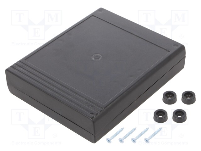 Enclosure: desktop; X: 119mm; Y: 143mm; Z: 27mm; ABS; black