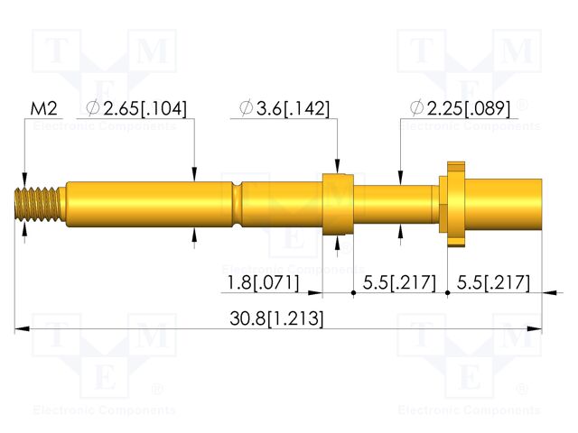 Test needle; Spring compression: 4mm; 5mm; 8A; CuBe; gold-plated