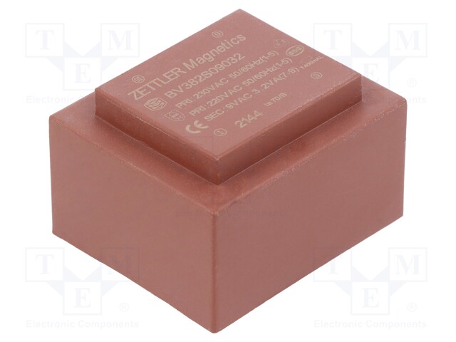Transformer: encapsulated; 230VAC; 9V; Mounting: PCB