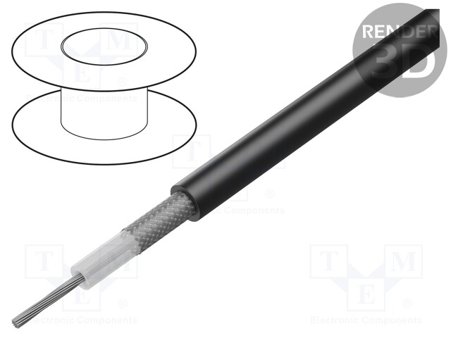 Wire: coaxial; RG58CU; stranded; Cu; PVC; black; 5mm; CPR: Eca