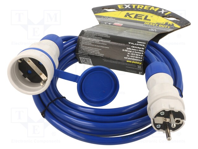 Extension lead; Sockets: 1; PUR; blue; 3x1,5mm2; 5m; 16A