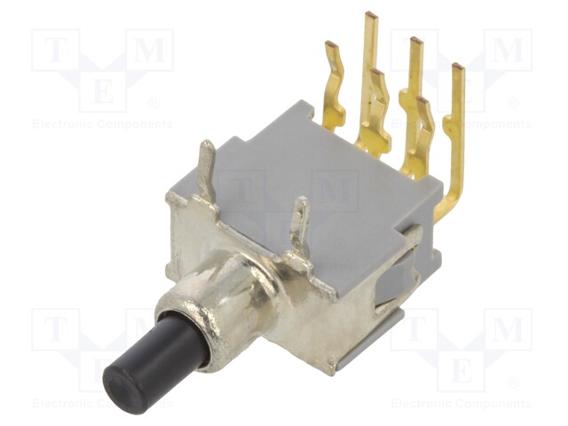 Switch: push-button; Pos: 2; DPDT; 0.05A; 0.05A; OFF-(ON); Body: grey