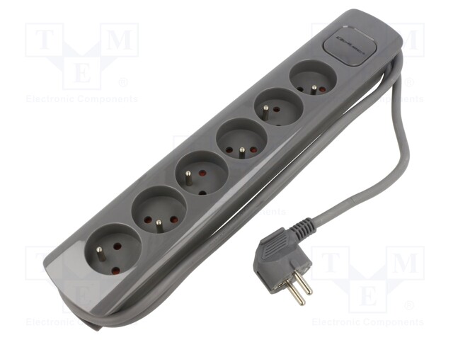 Extension lead; Sockets: 6; grey; 3x1,5mm2; 1.8m; 16A