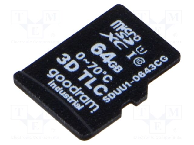 Memory card; industrial; 3D TLC,microSD; UHS I U1; 64GB; 0÷70°C