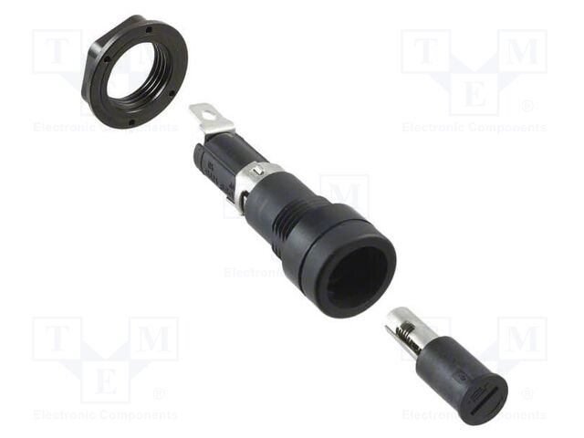 Fuse holder with cover; cylindrical fuses; on panel; black; HTB