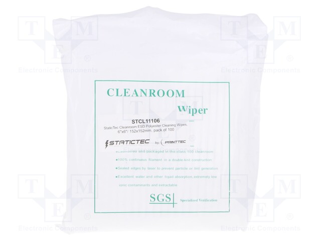 Cleaning wipes; ESD; L: 152mm; W: 152mm; 100pcs.