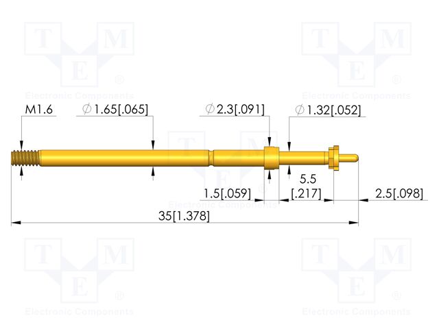 Test needle; Spring compression: 4mm; 5mm; 5A; CuBe; gold-plated