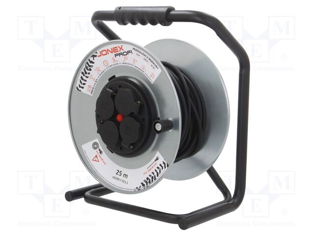 Extension lead; reel,with non-rotating sockets; Sockets: 4; 25m