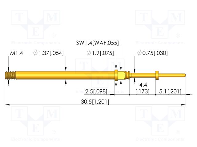Test needle; Spring compression: 3.5mm; 4.4mm; 5A; CuBe; Ø: 0.6mm
