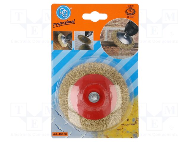 Wheel brush; 90mm; Ø: 6mm; brass; Mounting: rod 6mm