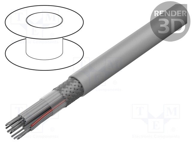 Wire: ribbon; round; 1.27mm; stranded; Cu; 16x28AWG; PVC; grey; 30.5m