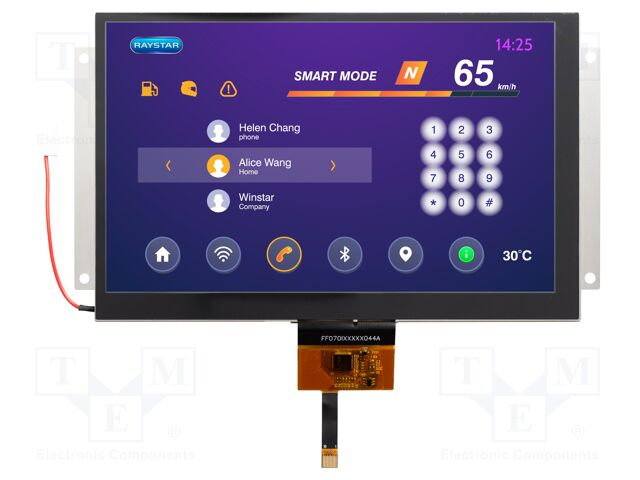 Display: TFT; 7"; 800x400; Illumin: LED; Dim: 181.2x105.4x9.8mm; RGB