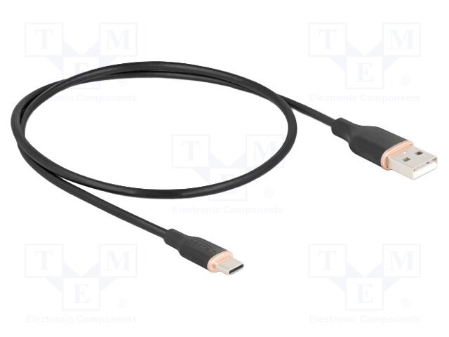 Cable; USB 2.0; USB A plug,USB C plug; gold-plated; 0.5m; black