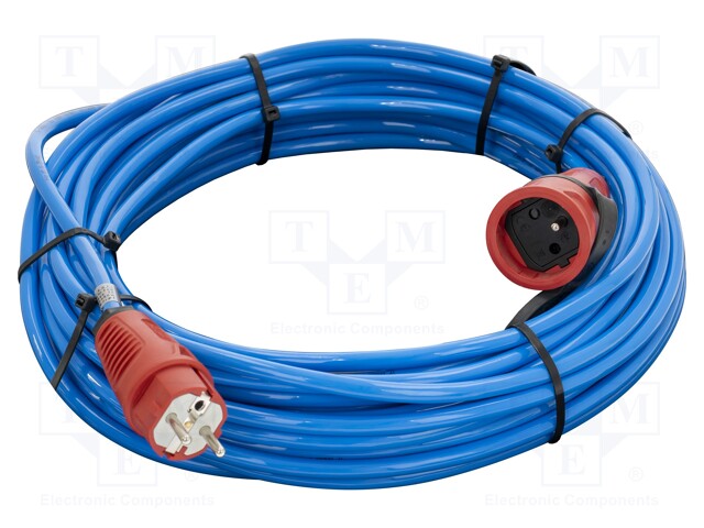 Extension lead; Sockets: 1; PUR; blue; 3x1,5mm2; 20m; 16A