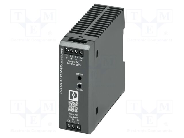 Power supply: switched-mode; for DIN rail; 60W; 24VDC; 0÷2.5A