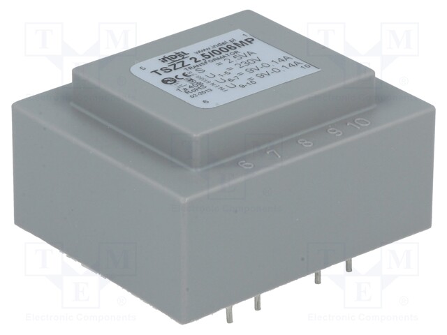 Transformer: encapsulated; 2.5VA; 230VAC; 9V; 9V; 0.13A; 0.13A; IP00