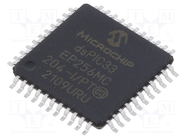 DsPIC microcontroller; SRAM: 32kB; Memory: 256kB; TQFP44; 0.8mm