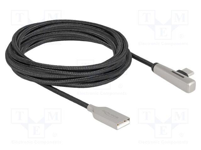 Cable; USB 2.0; USB A plug,USB C plug 90° left/right; 3m; black