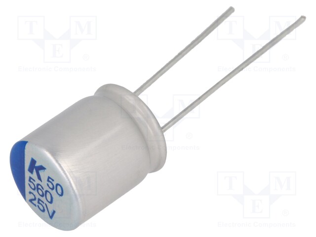 Capacitor: polymer; 560uF; 25VDC; ESR: 15mΩ; A750; THT; ±20%; 2000h