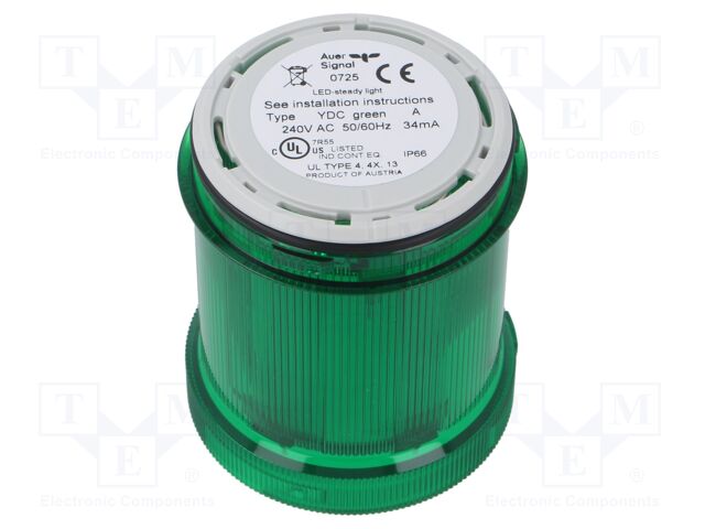 Signaller: lighting; LED; green; Usup: 230÷240VAC; IP66; Ø63x76mm