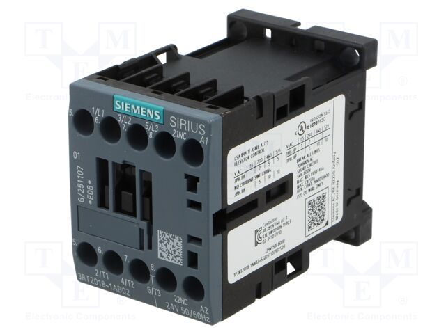 Contactor: 3-pole; NO x3; Auxiliary contacts: NC; 24VAC; 17A; 3RT20