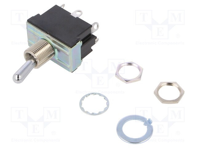 Switch: toggle; Pos: 2; DPDT; ON-ON; 20A/125VAC; Toggle: round