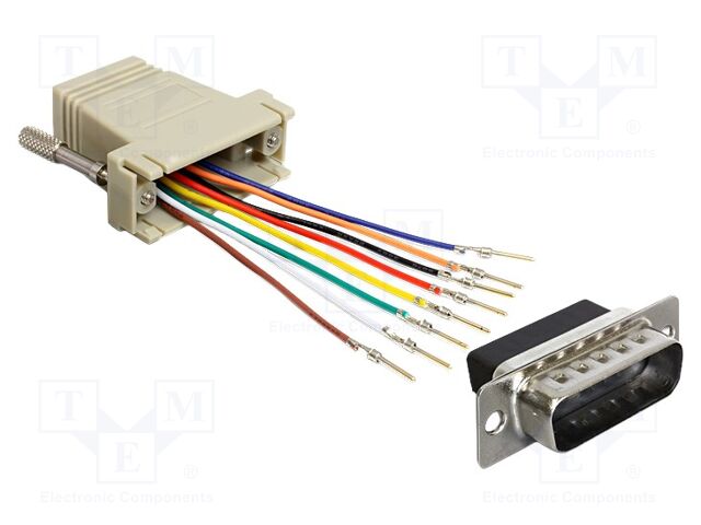 Adapter; D-Sub 15pin plug,RJ45 socket; grey