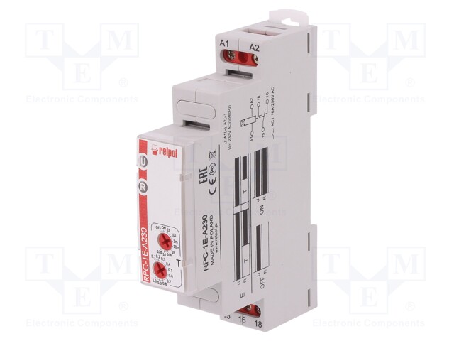 Timer; 1s÷10days; SPDT; 24VDC/16A,250VAC/16A; 230VAC; DIN; PIN: 5