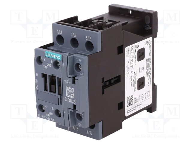 Contactor: 3-pole; NO x3; Auxiliary contacts: NO + NC; 110VAC; 32A