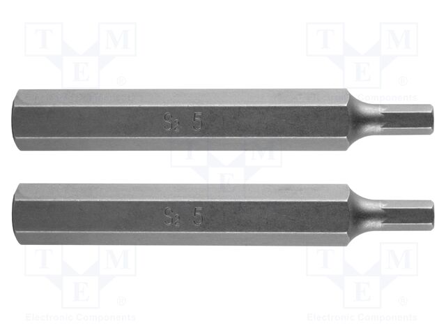 Screwdriver bit; hex key; HEX 5mm; Overall len: 75mm; 2pcs.