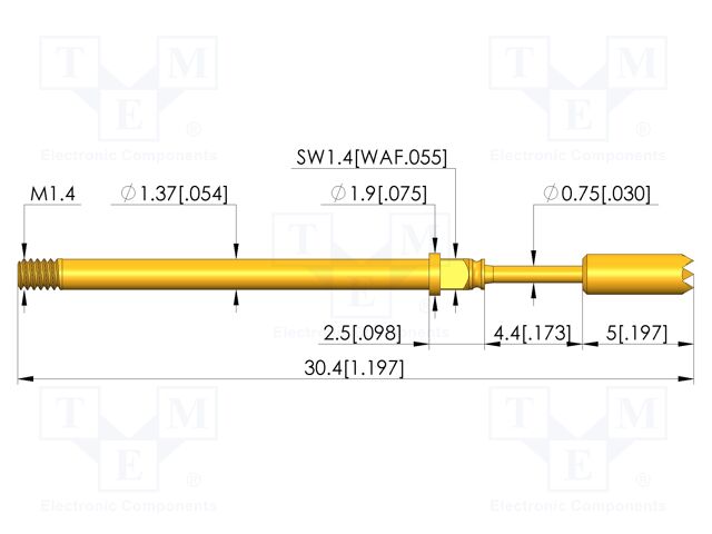 Test needle; Spring compression: 3.5mm; 4.4mm; 5A; CuBe; Ø: 1.8mm