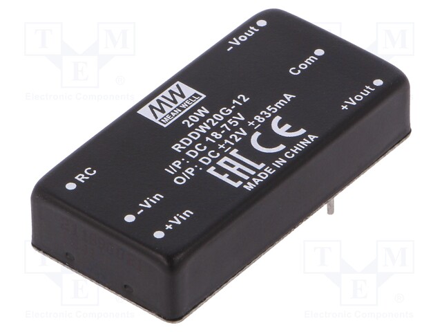 Converter: DC/DC; 20W; Uin: 18÷75V; Uout: 12VDC; Uout2: -12VDC; 35g
