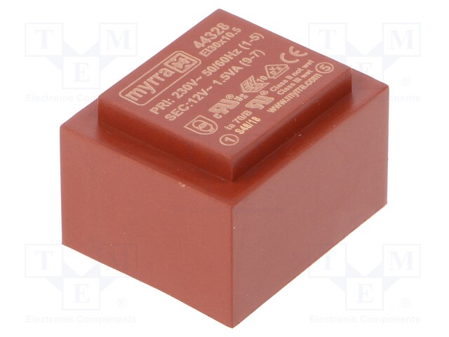 Transformer: encapsulated; 1.5VA; 230VAC; 12V; 125mA; Mounting: PCB