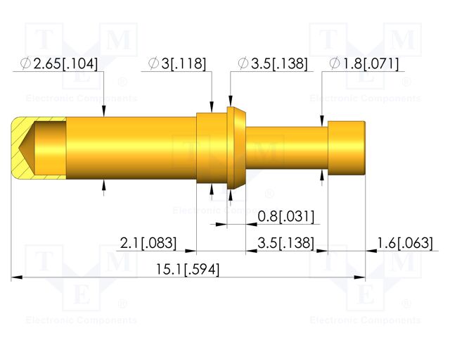 Test needle; Spring compression: 2.8mm; 3.5mm; 5A; brass; Ø: 2.3mm