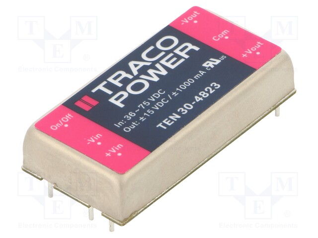 Converter: DC/DC; 30W; Uin: 36÷75V; Uout: 15VDC; Uout2: -15VDC; 2"x1"